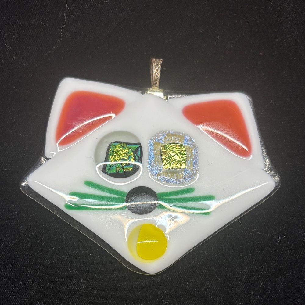 Colorful Oversized Cat Face Dichroic Glass Pendant
